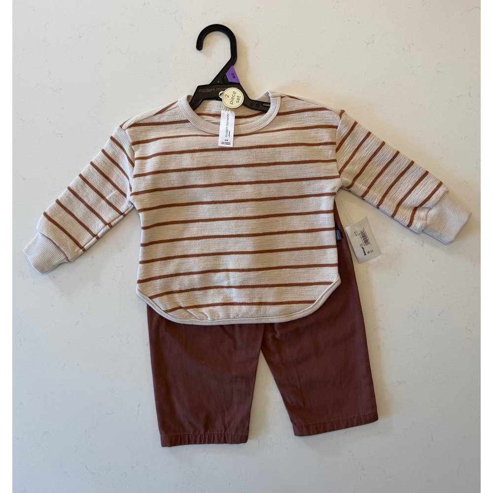 Modern Moments by Gerber Baby 12M 2-Piece Striped Pullover and Pants Set Brown